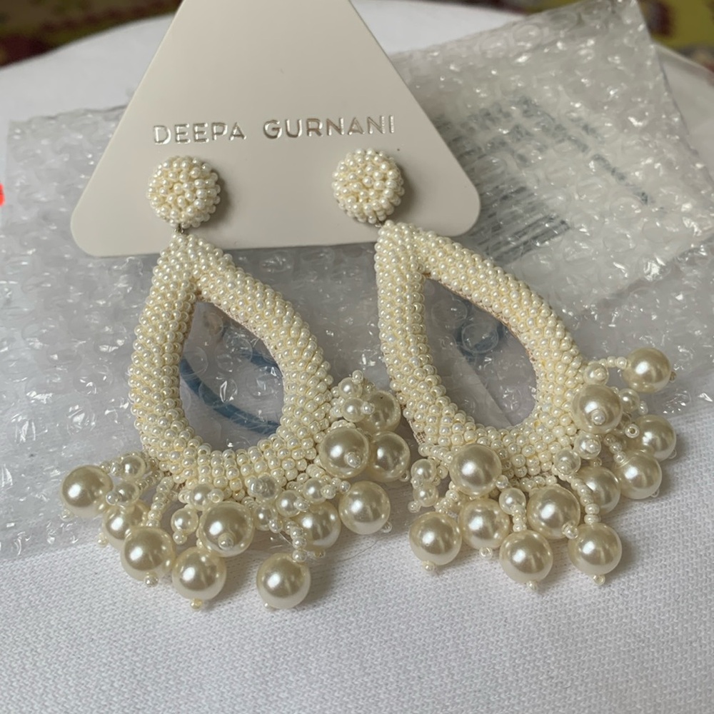 Deepa Gurnani Handmade Pearl Chandelier Statement Earrings NWT